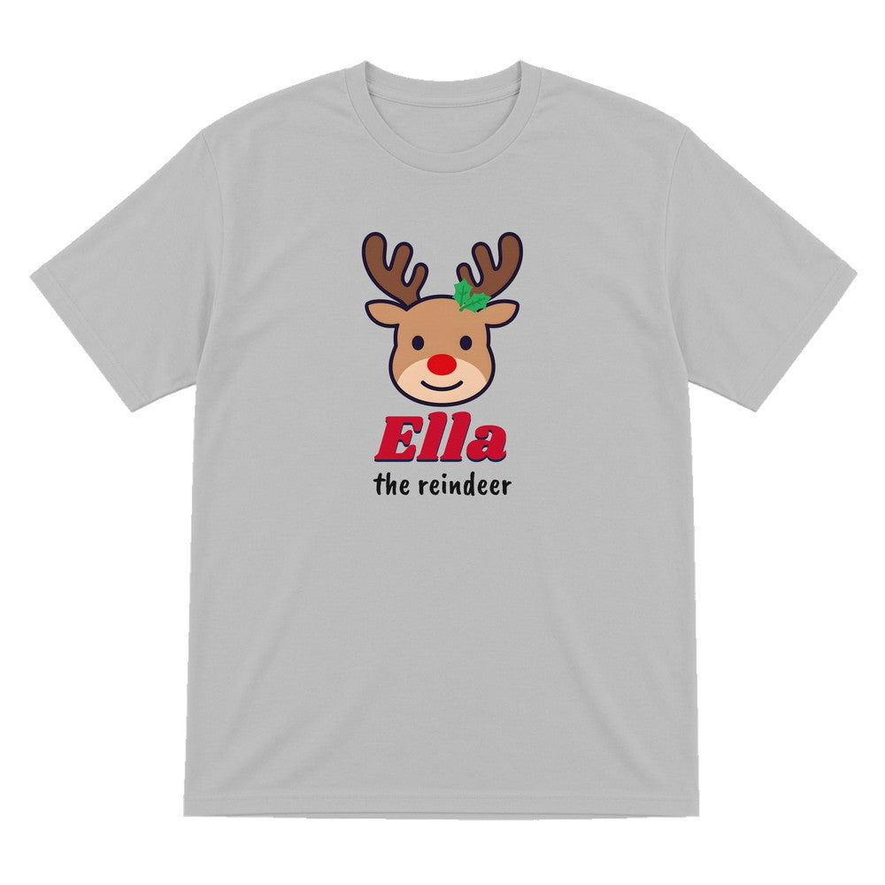 Kids Personalised Reindeer Name Christmas Jumper & T-Shirt T-Shirt in Sport Grey