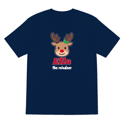 Kids Personalised Reindeer Name Christmas Jumper & T-Shirt T-Shirt in Navy