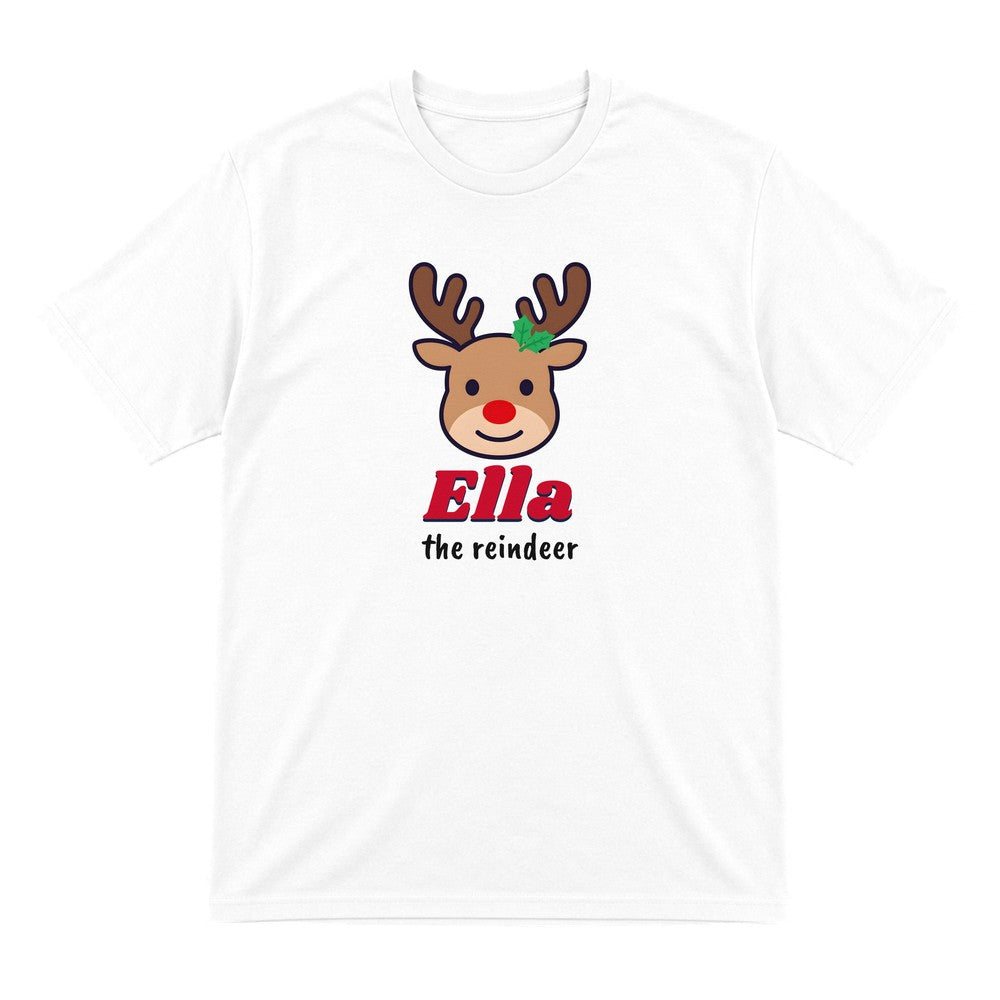 Kids Personalised Reindeer Name Christmas Jumper & T-Shirt T-Shirt in White