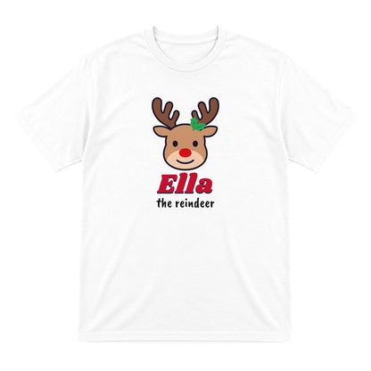 Kids Personalised Reindeer Name Christmas Jumper & T-Shirt T-Shirt in White
