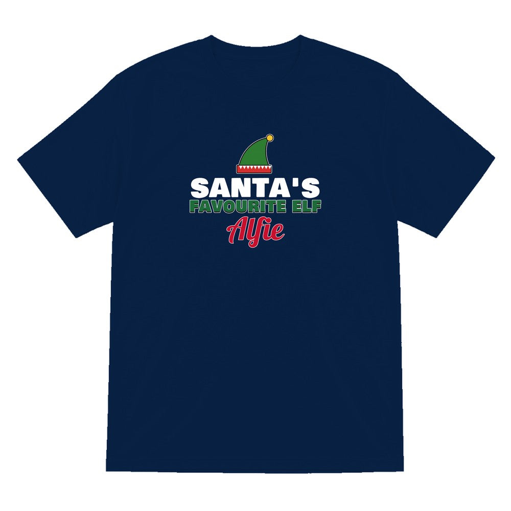 Kids Personalised Santa's Favourite Elf T-Shirt & Jumper laid flat