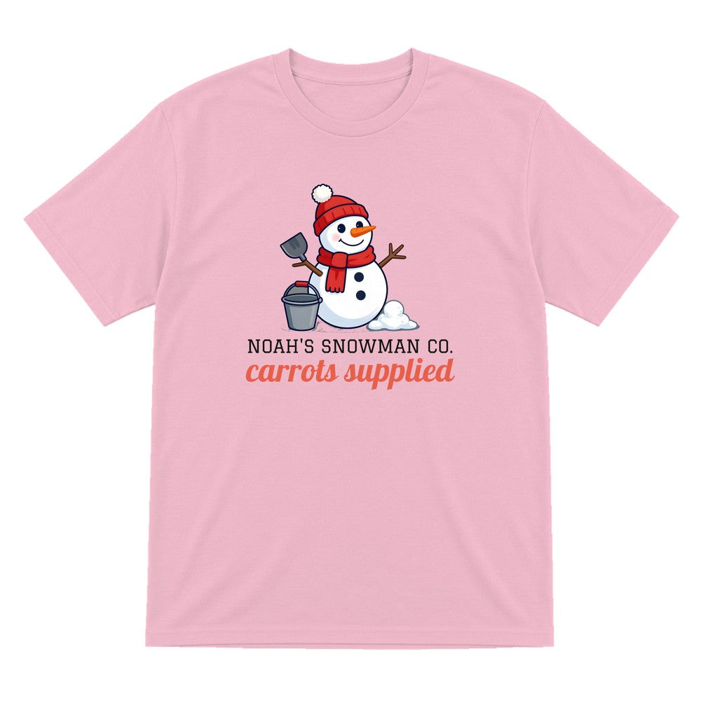 Kids Personalised Snowman Building Co Christmas T-Shirt & Sweatshirt laid flat