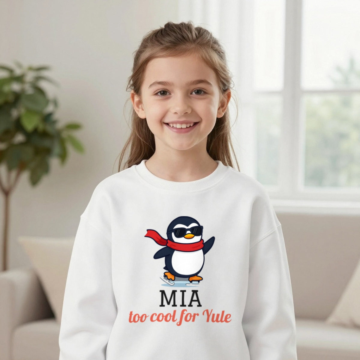 Kids Personalised Too Cool For Yule Christmas T-Shirt & Sweatshirt Sweatshirt in White, worn, our photo