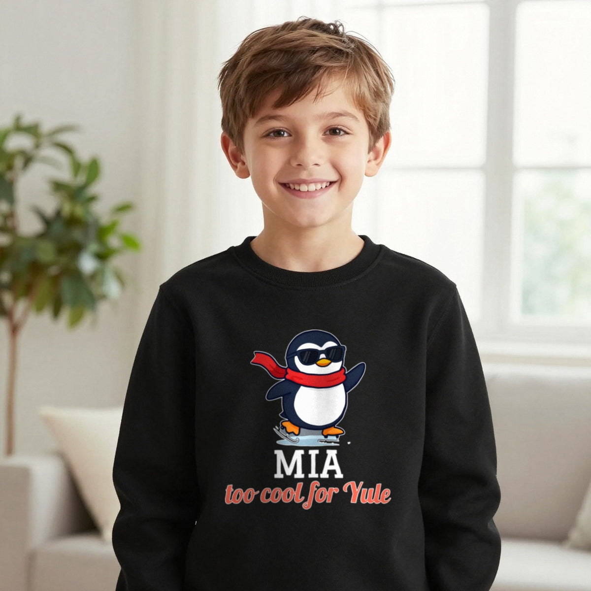 Kids Personalised Too Cool For Yule Christmas T-Shirt & Sweatshirt Sweatshirt in Black, worn, our photo