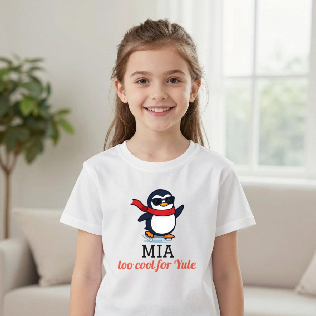 Kids Personalised Too Cool For Yule Christmas T-Shirt & Sweatshirt T-Shirt in White, worn, our photo