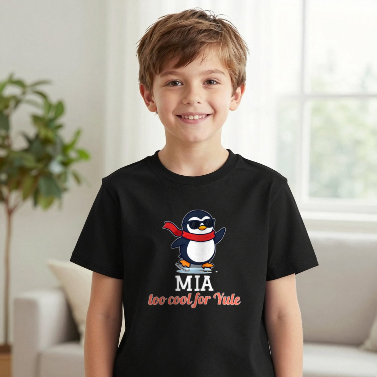 Kids Personalised Too Cool For Yule Christmas T-Shirt & Sweatshirt T-Shirt in Black, worn, our photo