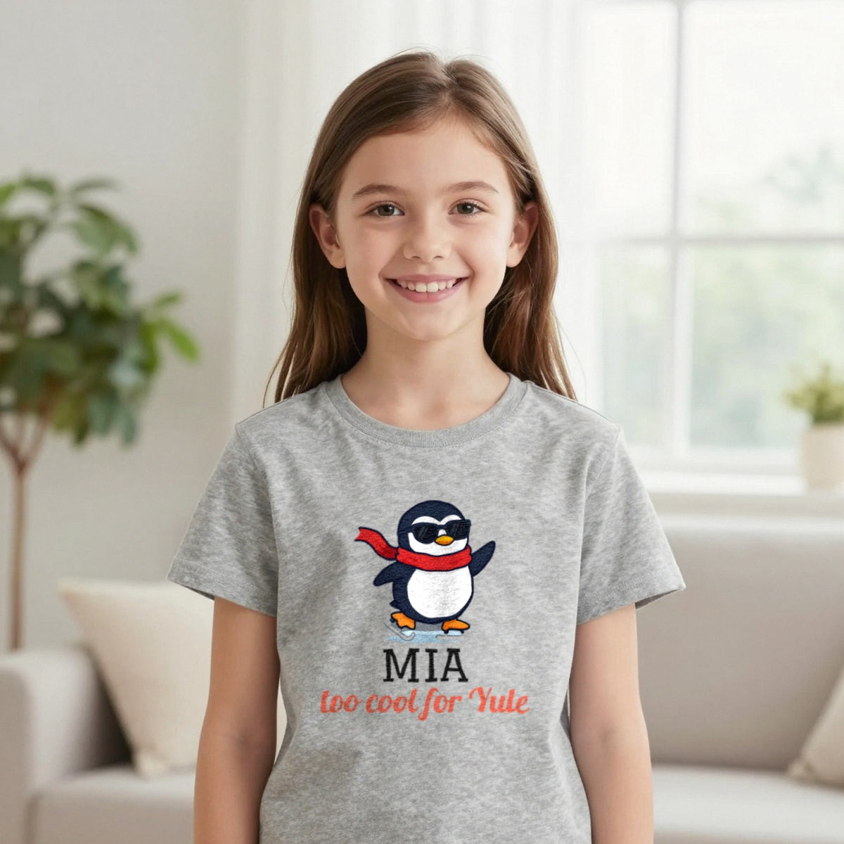 Kids Personalised Too Cool For Yule Christmas T-Shirt & Sweatshirt T-Shirt in Sport Grey, worn, our photo