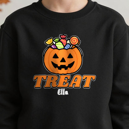 Personalised Trick or Treat Kids T-Shirt & Sweatshirt close-up