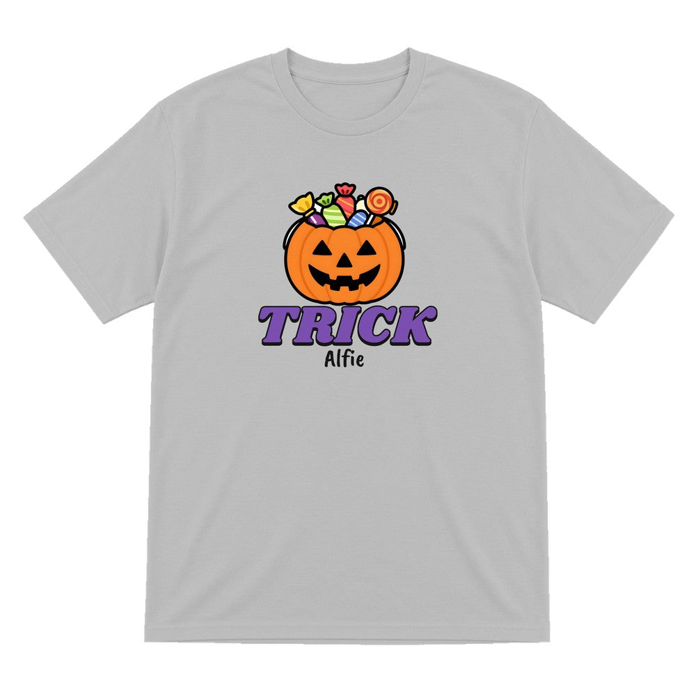 Personalised Trick or Treat Kids T-Shirt & Sweatshirt in Sport Grey (Trick T-Shirt)