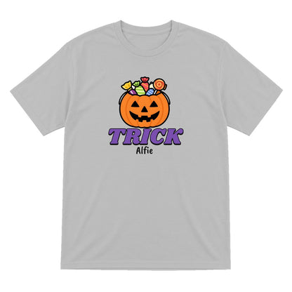 Personalised Trick or Treat Kids T-Shirt & Sweatshirt in Sport Grey (Trick T-Shirt)