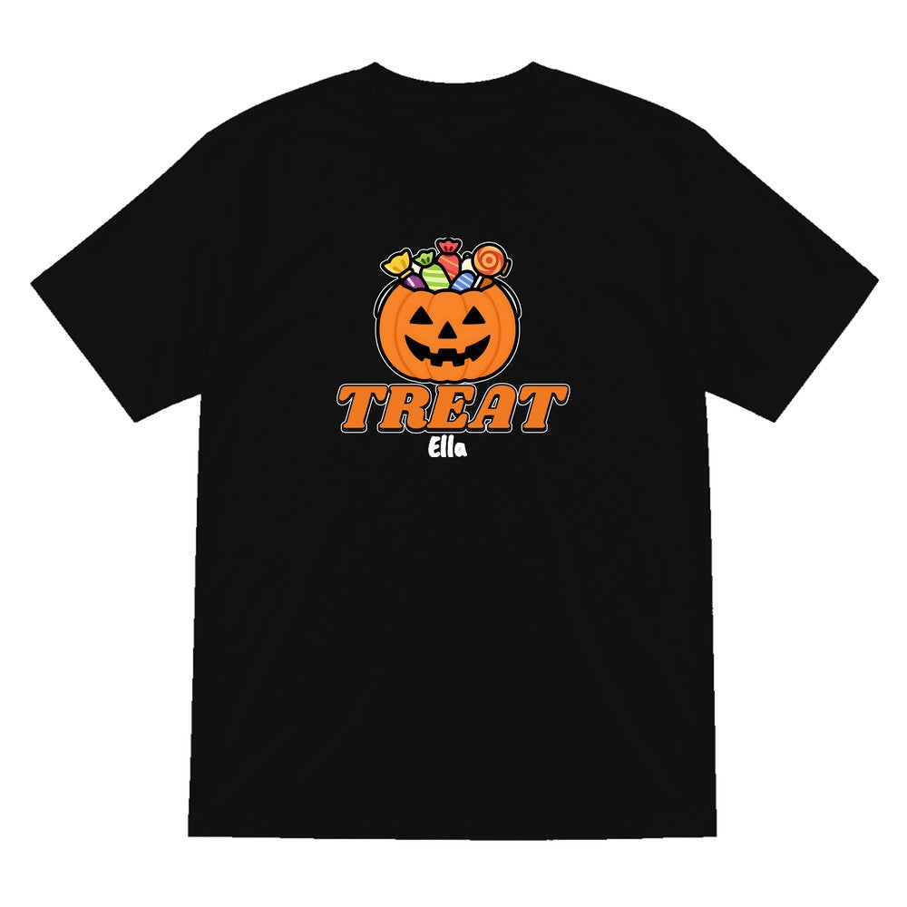 Personalised Trick or Treat Kids T-Shirt & Sweatshirt in Black (Treat T-Shirt)