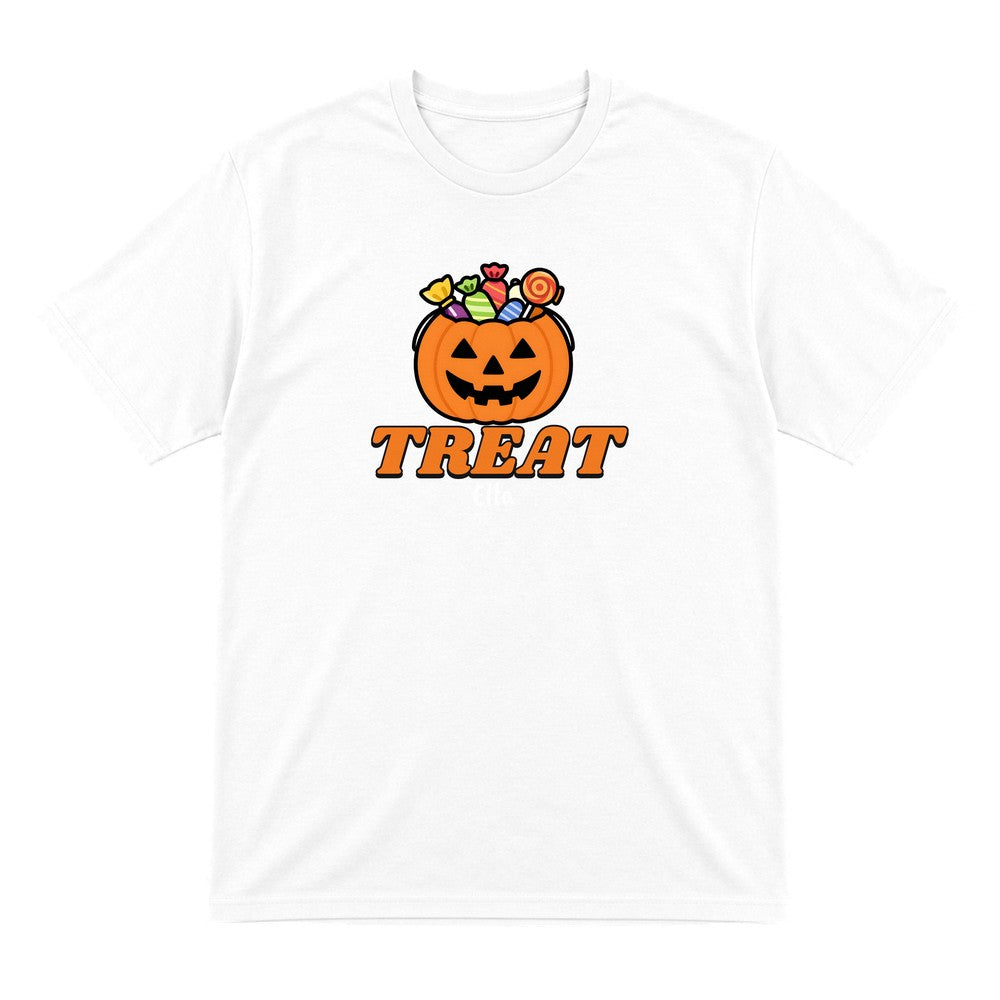 Personalised Trick or Treat Kids T-Shirt & Sweatshirt in White (Treat T-Shirt)