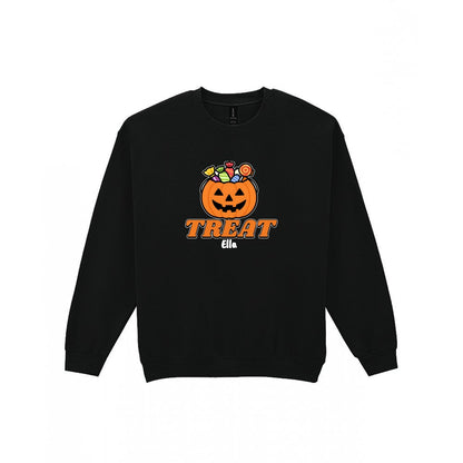 Personalised Trick or Treat Kids T-Shirt & Sweatshirt in Black (Treat Sweatshirt)