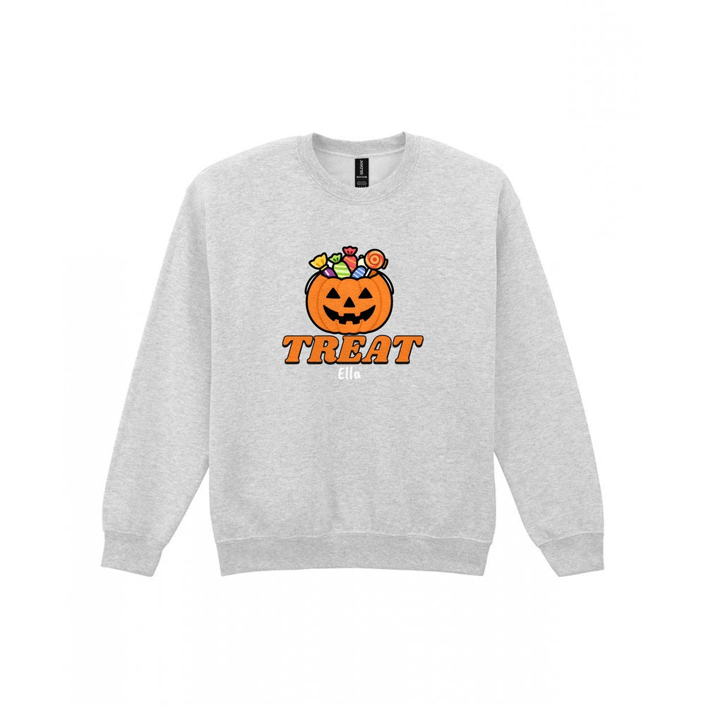Personalised Trick or Treat Kids T-Shirt & Sweatshirt in Sport Grey (Treat Sweatshirt)