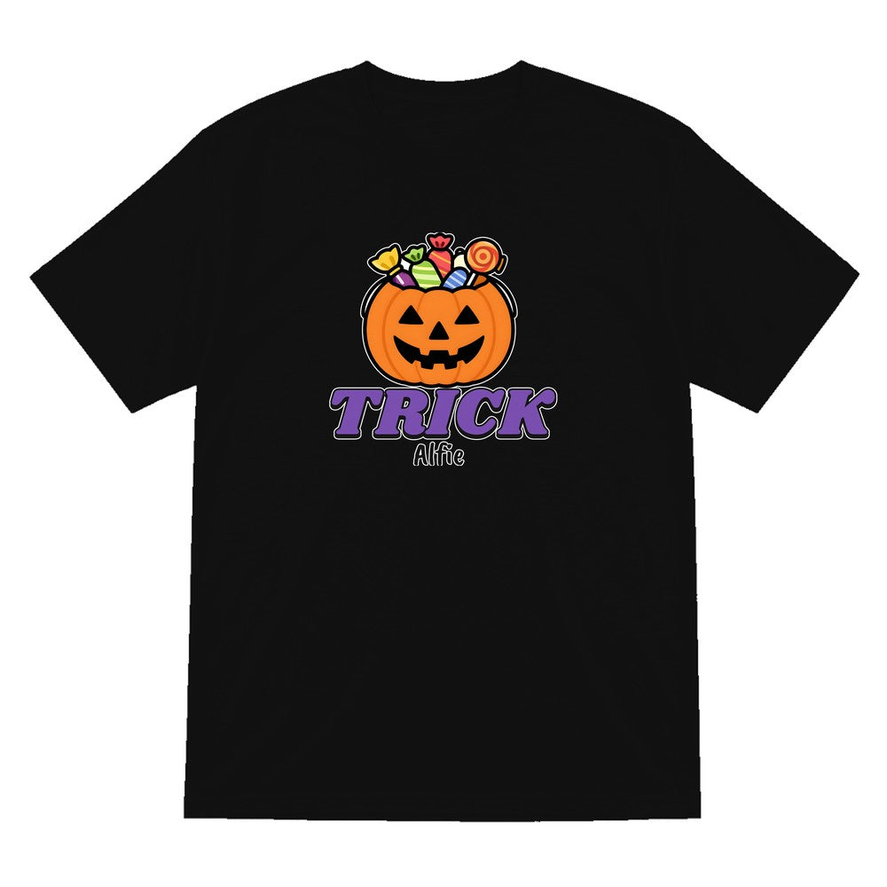 Personalised Trick or Treat Kids T-Shirt & Sweatshirt in Black (Trick T-Shirt)