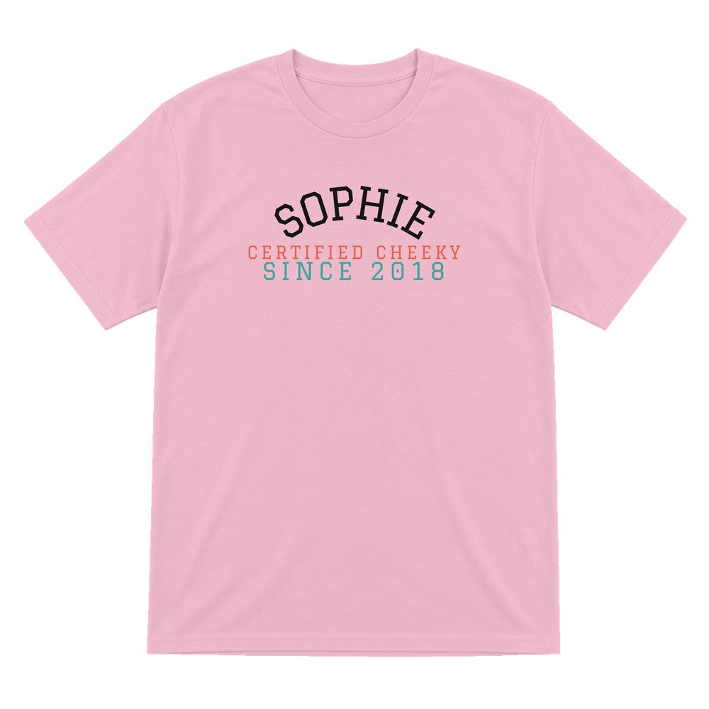 Kids Personalised Varsity Name T-Shirt & Sweatshirt laid flat