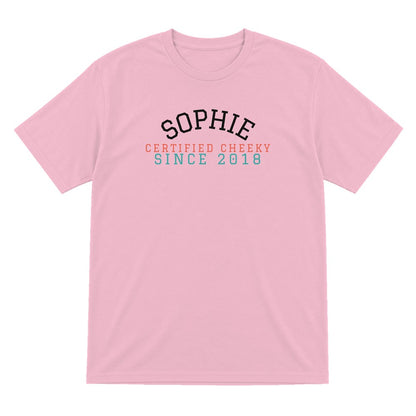 Kids Personalised Varsity Name T-Shirt & Sweatshirt laid flat