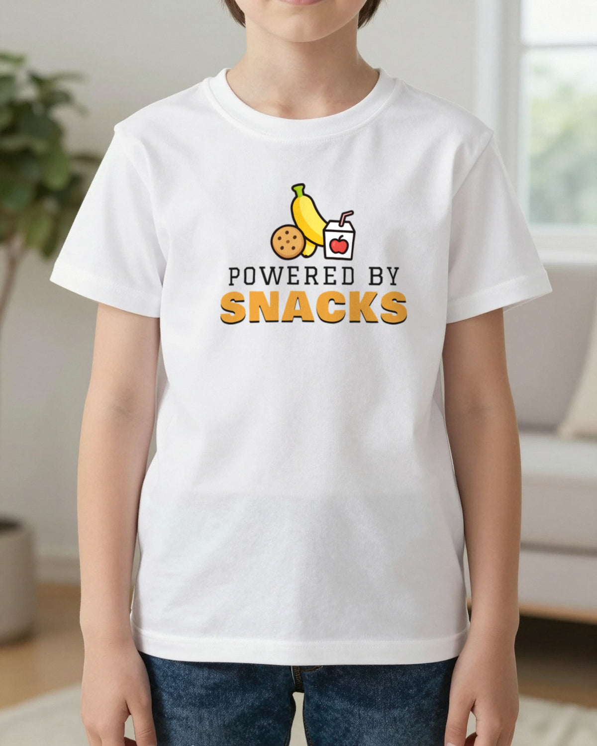 Kids Powered By Snacks Funny T-Shirt & Sweatshirt worn