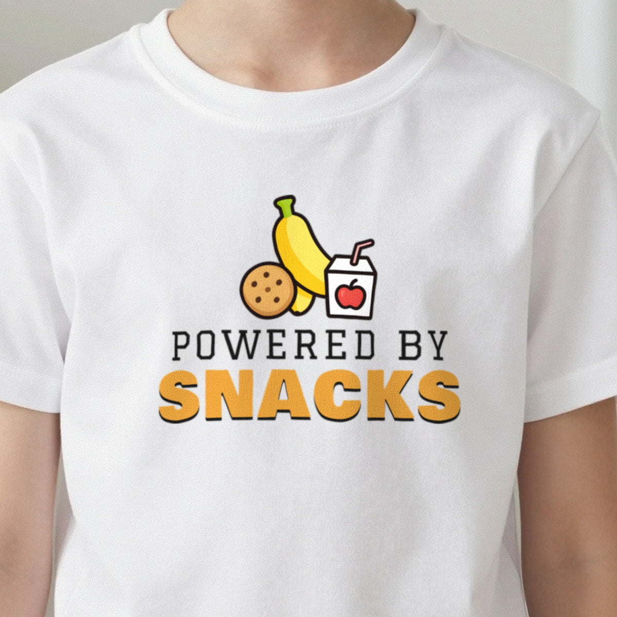 Kids Powered By Snacks Funny T-Shirt & Sweatshirt close-up