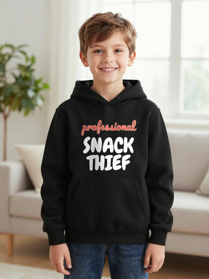 Kids Professional Snack Thief T-Shirt, Sweatshirt & Hoodie Hoodie in Black, worn by a child