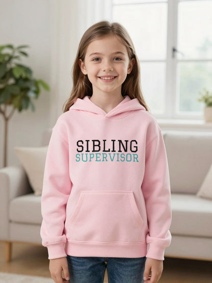 Kids Sibling Supervisor T-Shirt, Sweatshirt & Hoodie Hoodie in Light Pink, worn by a child