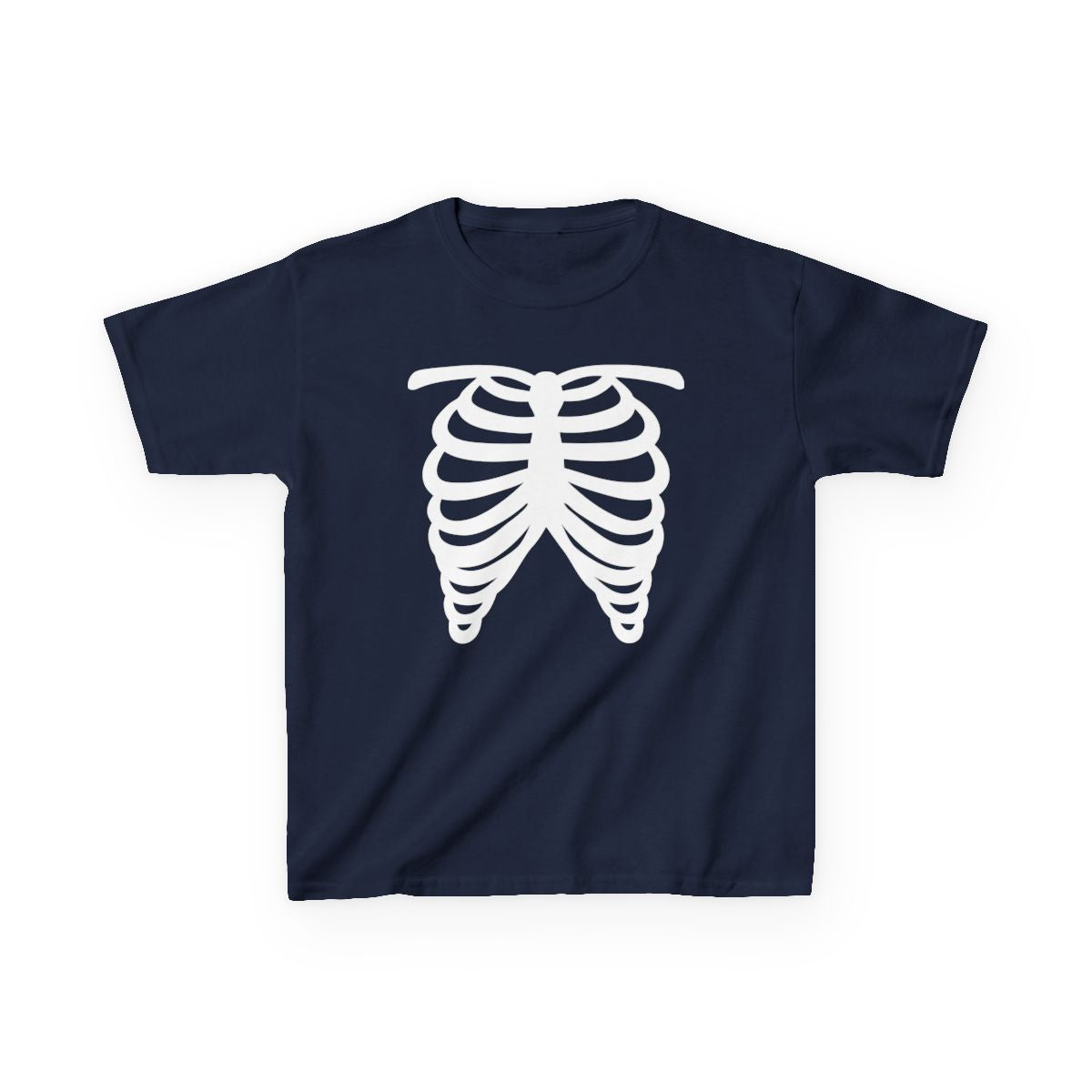 red kids t-shirt featuring skeleton rib cage halloween print