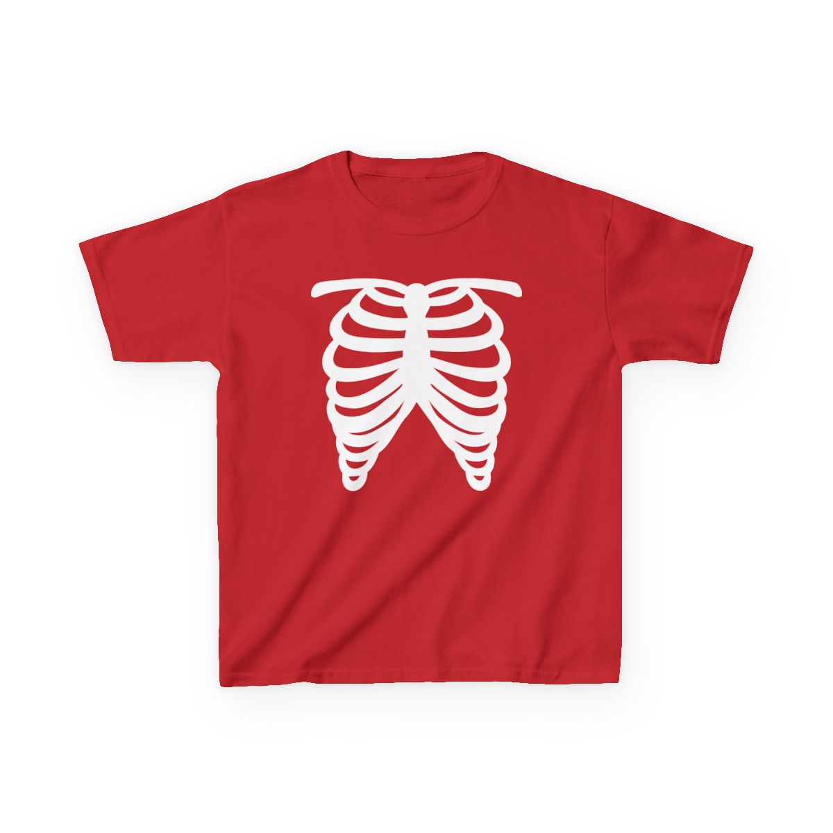 black kids t-shirt with bold white skeleton rib cage graphic