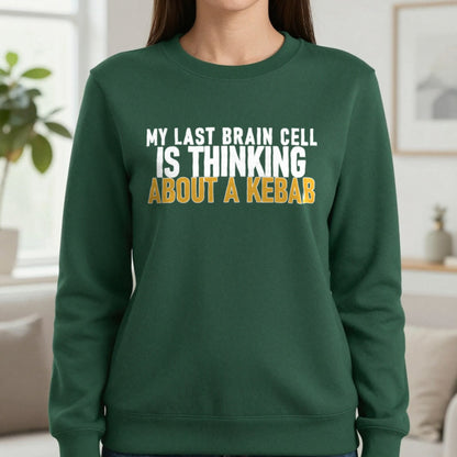 My Last Brain Cell Is Thinking About A Kebab Funny Food T-Shirt & Sweatshirt in Forest Green, worn, our photo