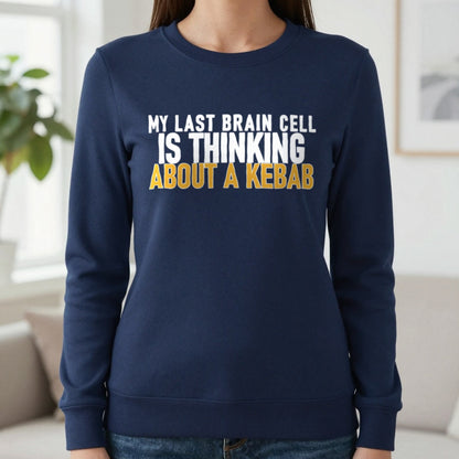 My Last Brain Cell Is Thinking About A Kebab Funny Food T-Shirt & Sweatshirt in Navy, worn, our photo