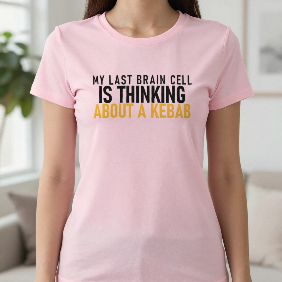 My Last Brain Cell Is Thinking About A Kebab Funny Food T-Shirt & Sweatshirt in Light Pink, worn, our photo