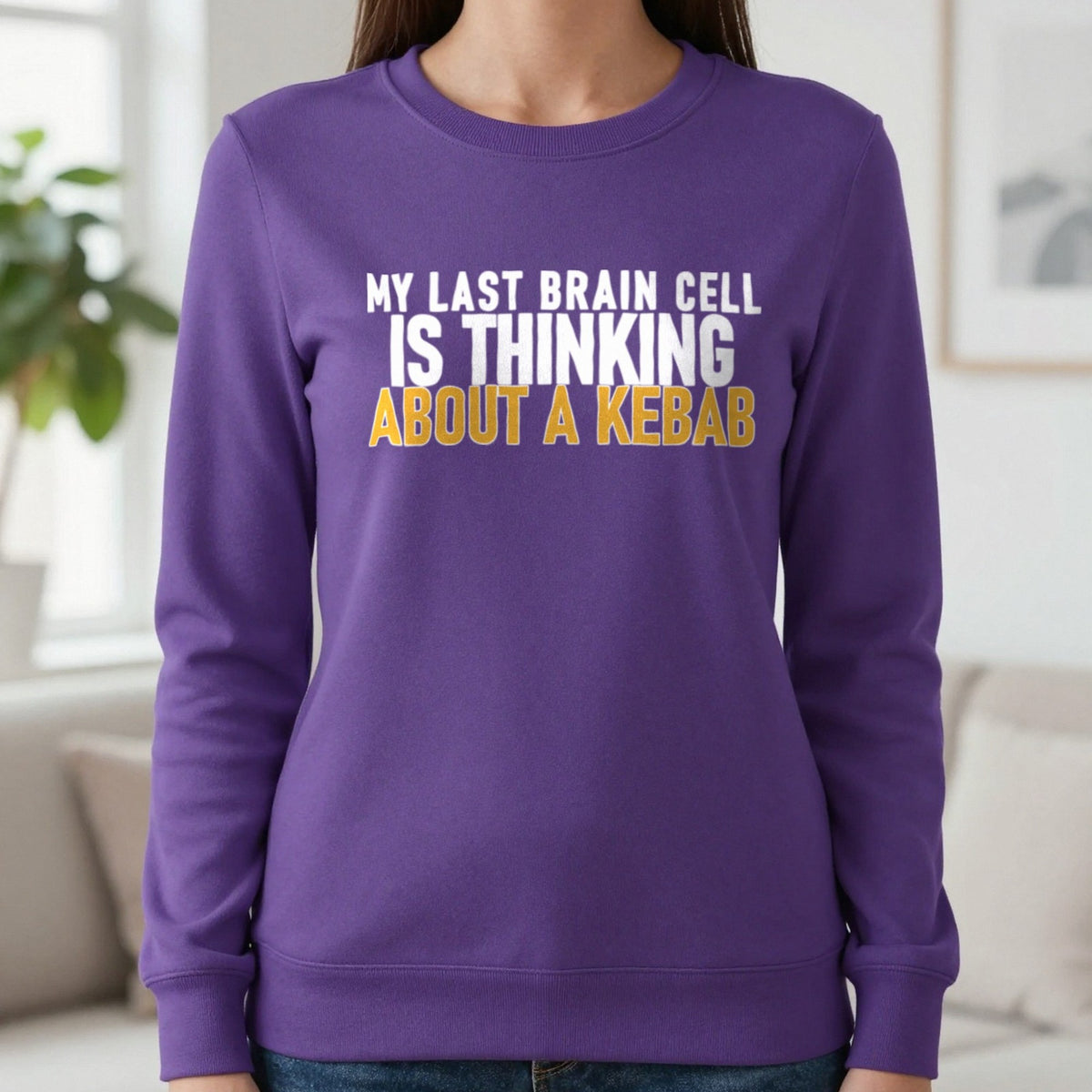 My Last Brain Cell Is Thinking About A Kebab Funny Food T-Shirt & Sweatshirt in Purple, worn, our photo