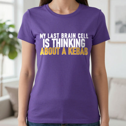 My Last Brain Cell Is Thinking About A Kebab Funny Food T-Shirt & Sweatshirt in Purple, worn, our photo