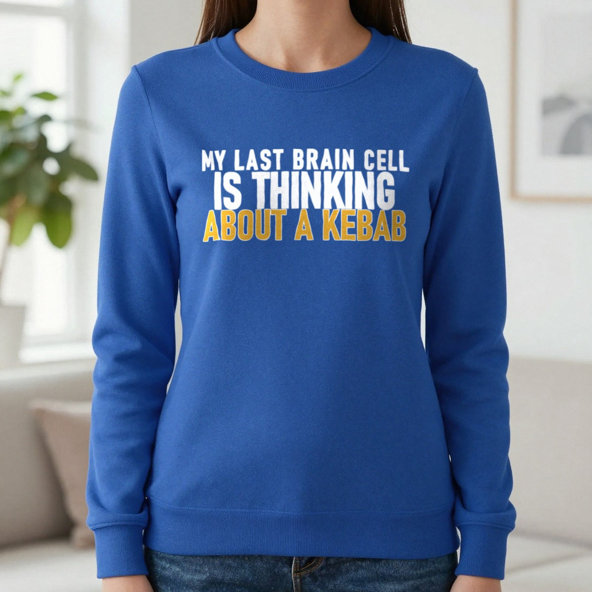 My Last Brain Cell Is Thinking About A Kebab Funny Food T-Shirt & Sweatshirt in Royal, worn, our photo