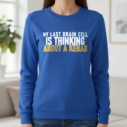 My Last Brain Cell Is Thinking About A Kebab Funny Food T-Shirt & Sweatshirt in Royal, worn, our photo