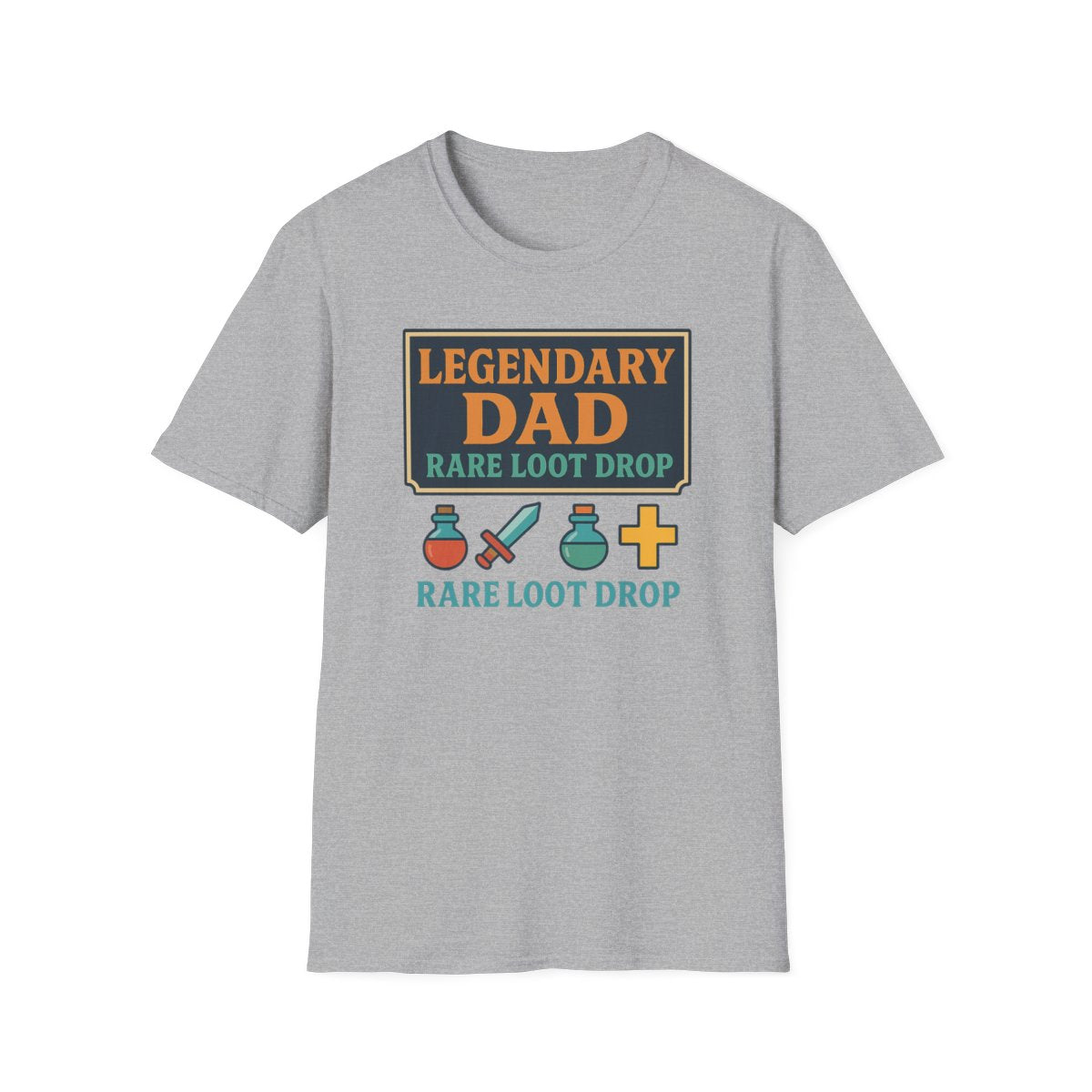 white t-shirt with legendary dad loot drop design front view