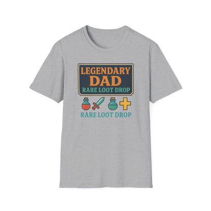 white t-shirt with legendary dad loot drop design front view