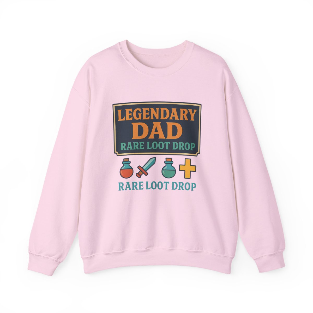 white sweatshirt with bold legendary dad loot drop print