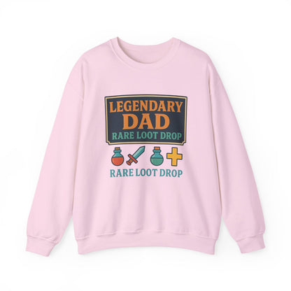 white sweatshirt with bold legendary dad loot drop print