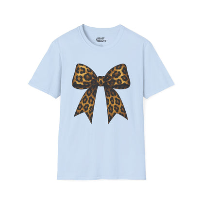leopard bow t-shirt light blue t-shirt coquette gift idea
