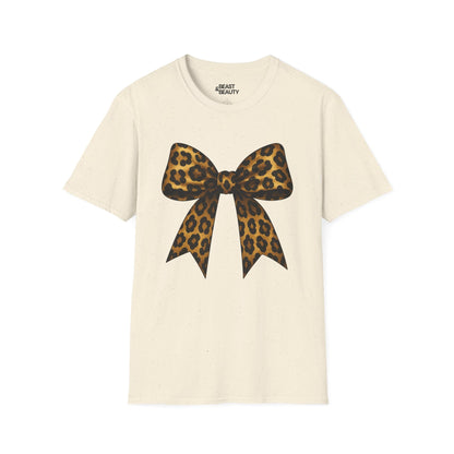 leopard bow t-shirt natural t-shirt coquette gift idea
