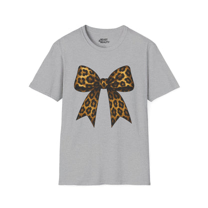 leopard bow t-shirt sport grey t-shirt coquette gift idea