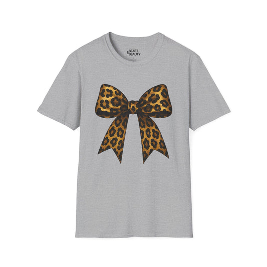 leopard bow t-shirt sport grey t-shirt coquette gift idea