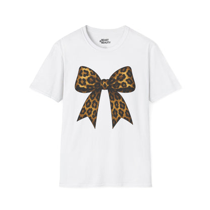 leopard bow t-shirt white t-shirt coquette gift idea