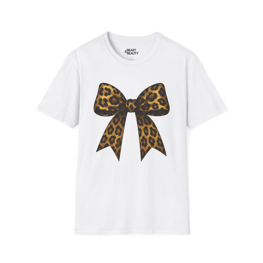 leopard bow t-shirt white t-shirt coquette gift idea
