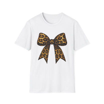 light blue t-shirt with leopard bow graphic design for women