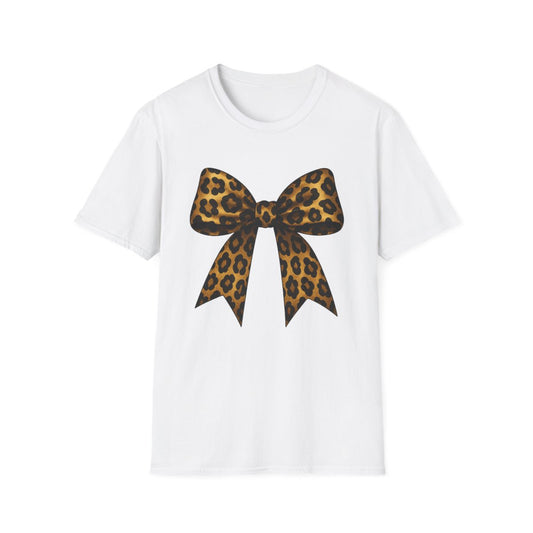 light blue t-shirt with leopard bow graphic design for women