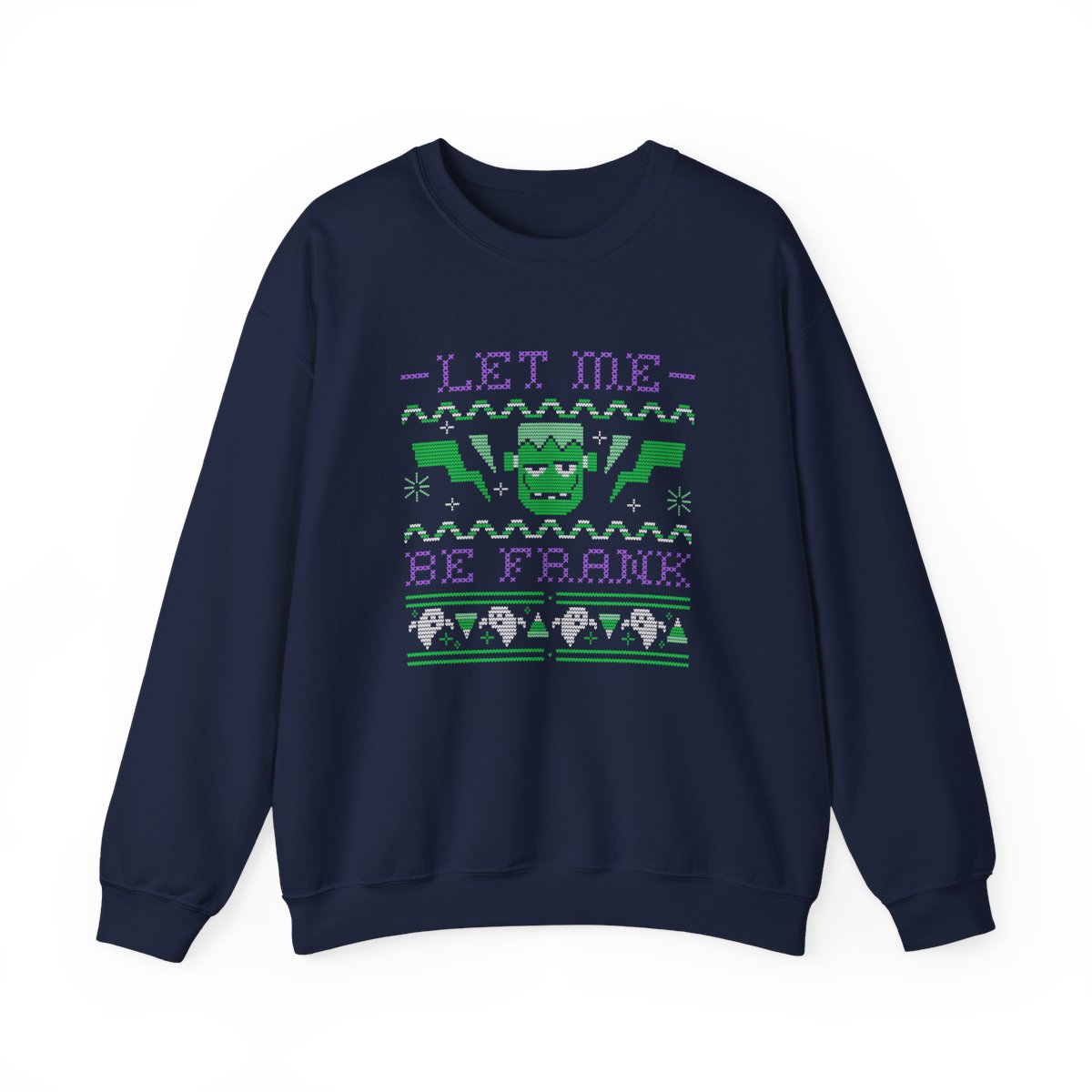 forest green sweatshirt with cheeky frankenstein let me be frank halloween print