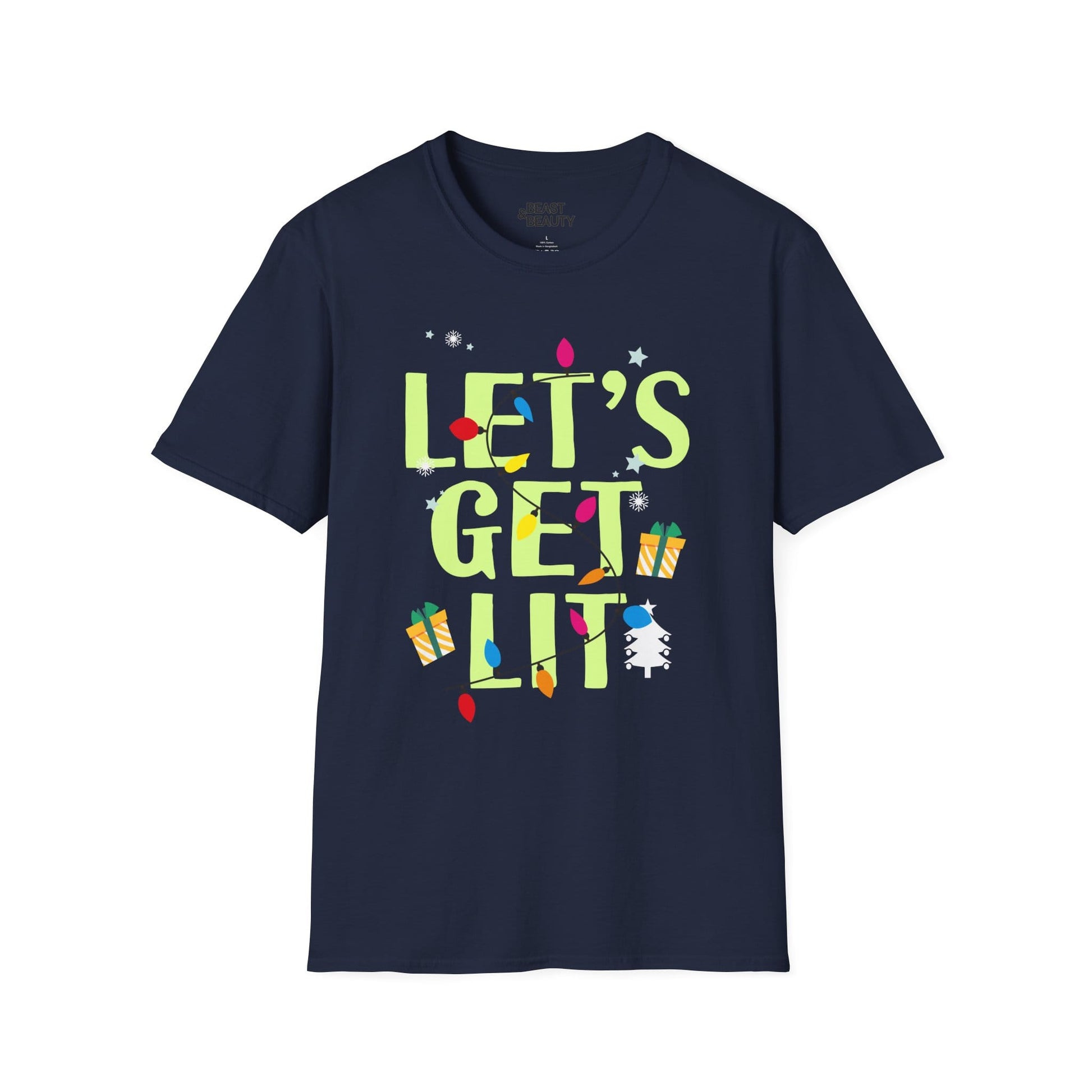 let s get lit christmas t-shirt navy t-shirt Christmas gift idea
