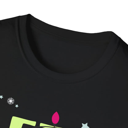 white t-shirt with bold let's get lit holiday party print