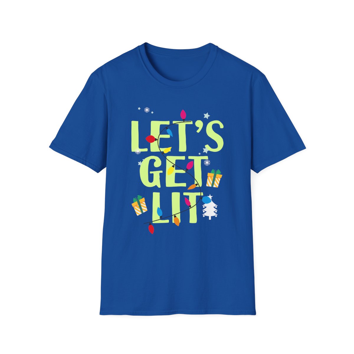 black t-shirt with let's get lit christmas funny print